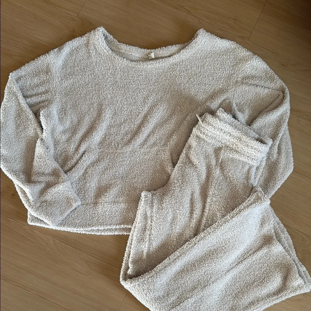 REWASH WOMEN BEIGE TEXTURED POCKETED LONG SLEEVE CREW NECK TOP AND PANTS SIZE XL